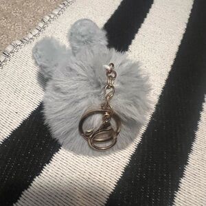 Gray bunny Faux Fur Keychain Accessory